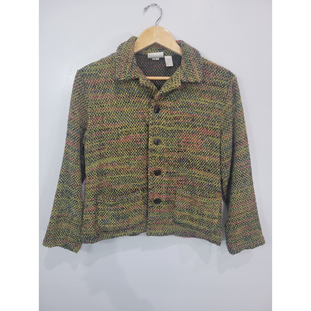 Chicos Design Knit Jacket Multi Color Textured Button Front Women Size 1 Medium